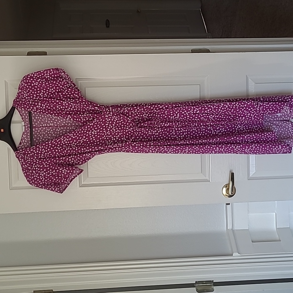 Gap purple floral wrap around high-low midi dress, size small